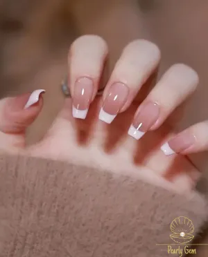 24PCS Nude Gradient Press-On Nails Set – Medium Ballet Shape Glossy Fake Nails Kit | Salon-Worthy Manicure with Jelly Adhesive & File, 2025 Trendy Clean-Girl Aesthetic