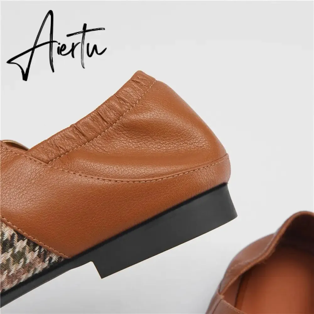 Aiertu Mary Jane Shoes New Spring Brand Women Pumps Low-heel Female Ladies Shoes Square Toe Buckle Mixed Color Retro Women Shoes