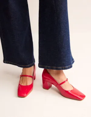 Block Heel Mary Jane-Flamenco Red Patent