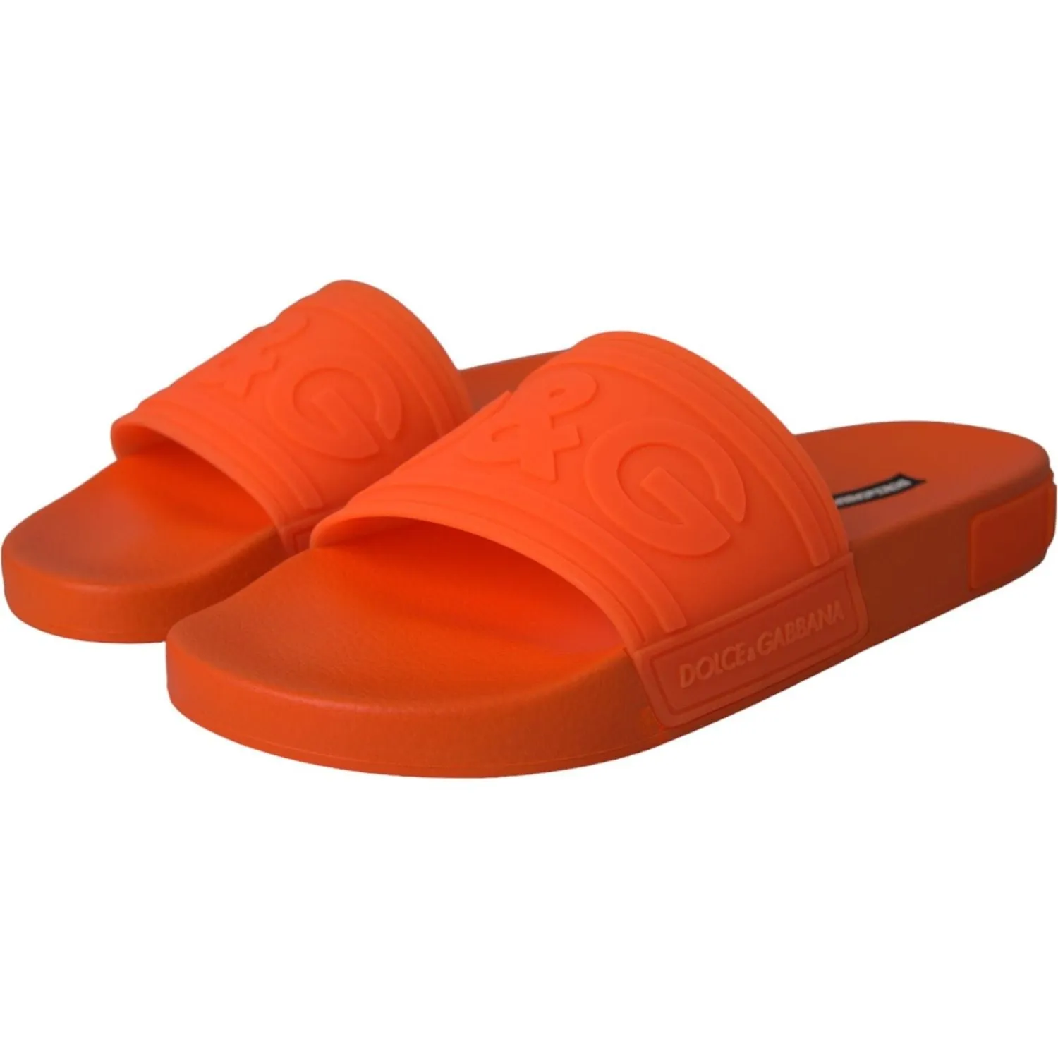 Dolce & Gabbana Orange Rubber Slides Sandals Beachwear Shoes