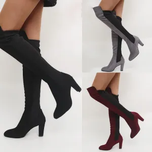 High Heel Round Toe Suede Over Knee Boots