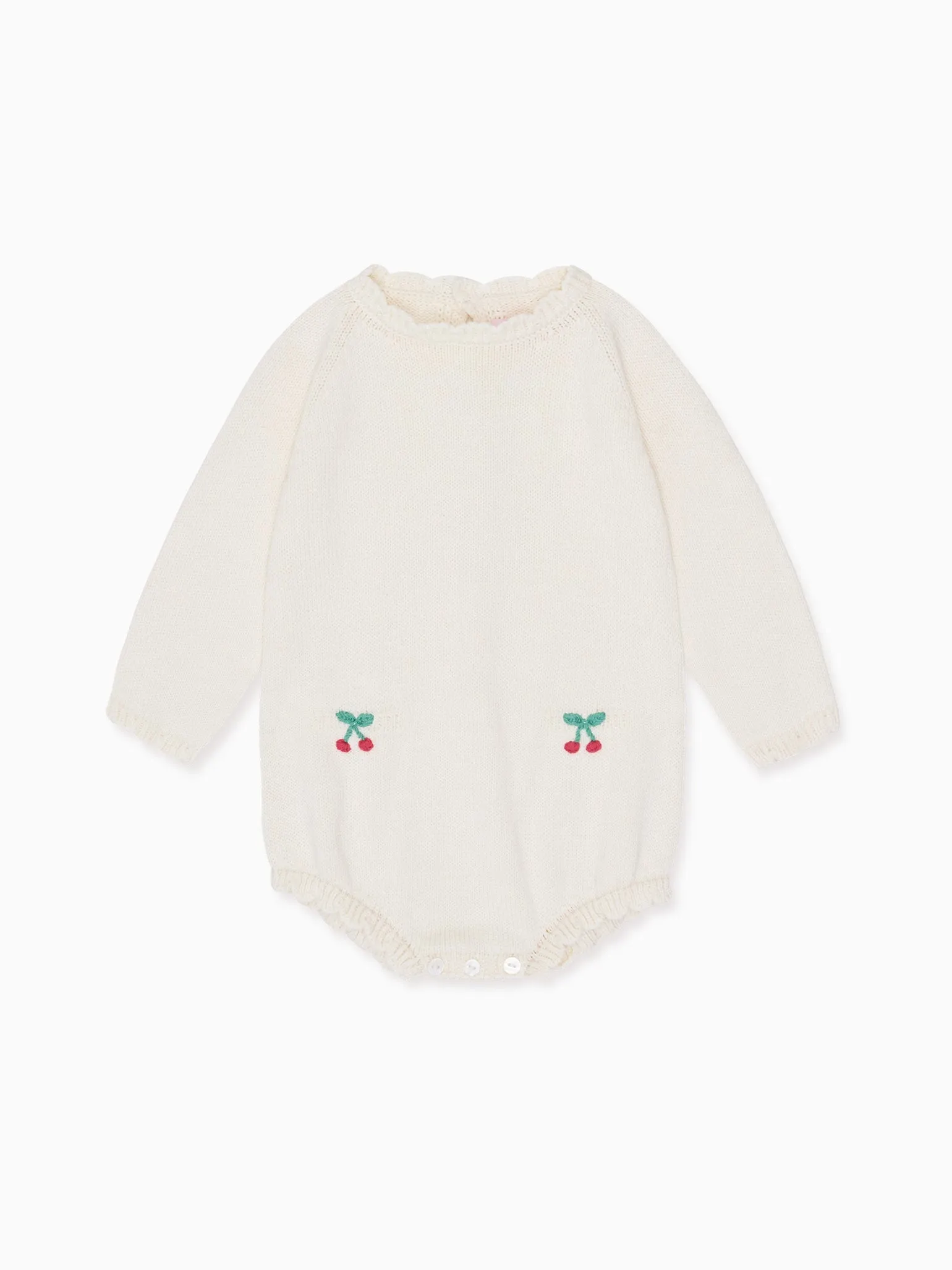 Ivory Cereza Cotton Baby Girl Knitted Romper