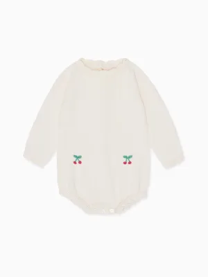 Ivory Cereza Cotton Baby Girl Knitted Romper