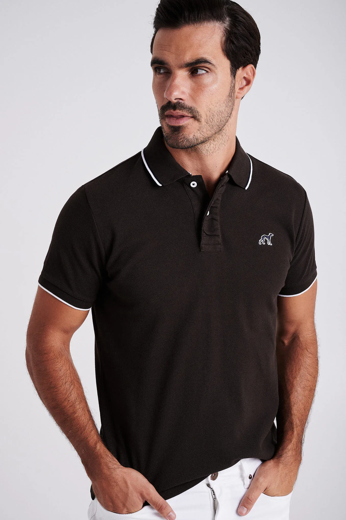Men's cotton piquet polo with wrinkle placket