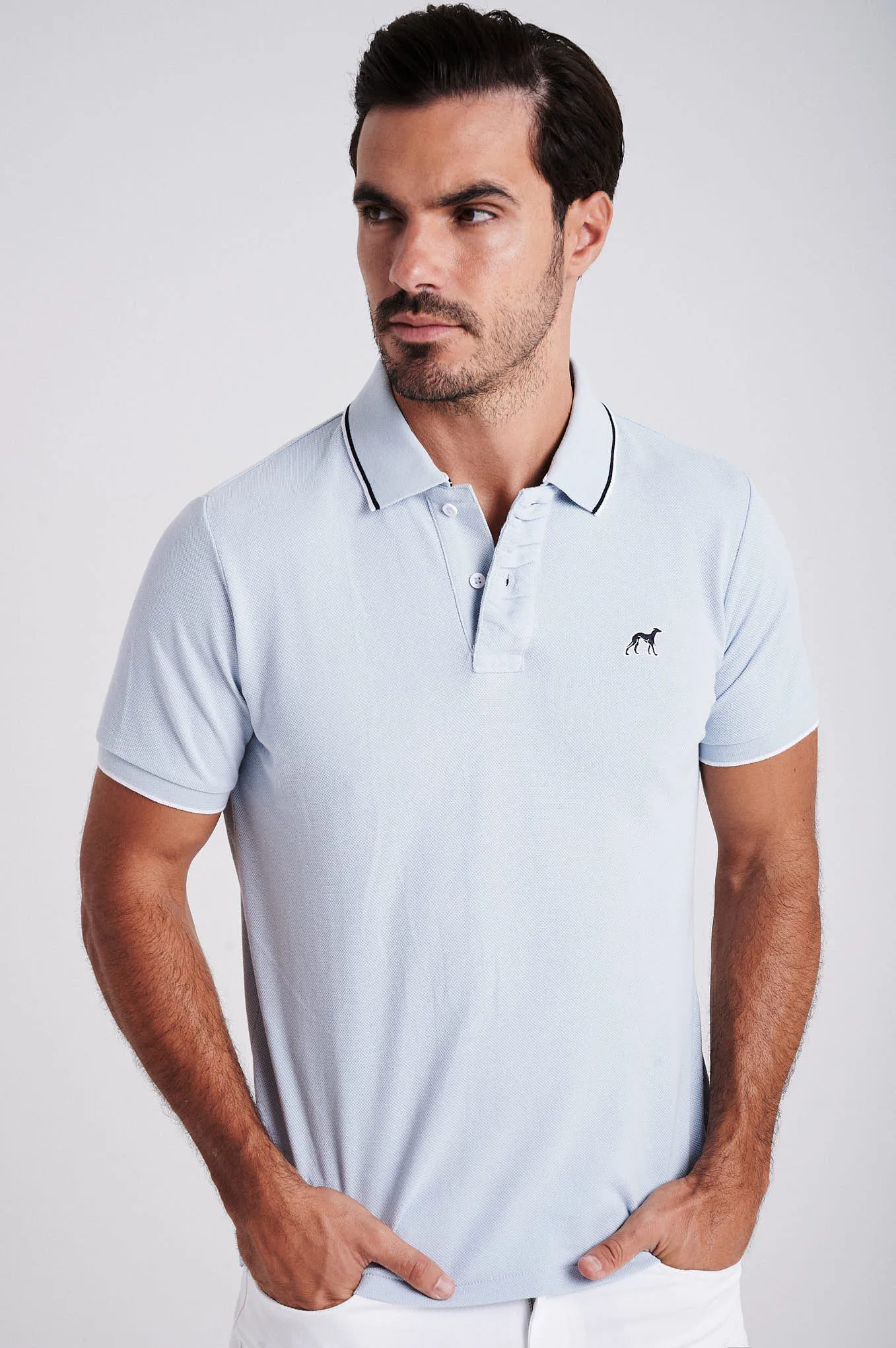 Men's cotton piquet polo with wrinkle placket