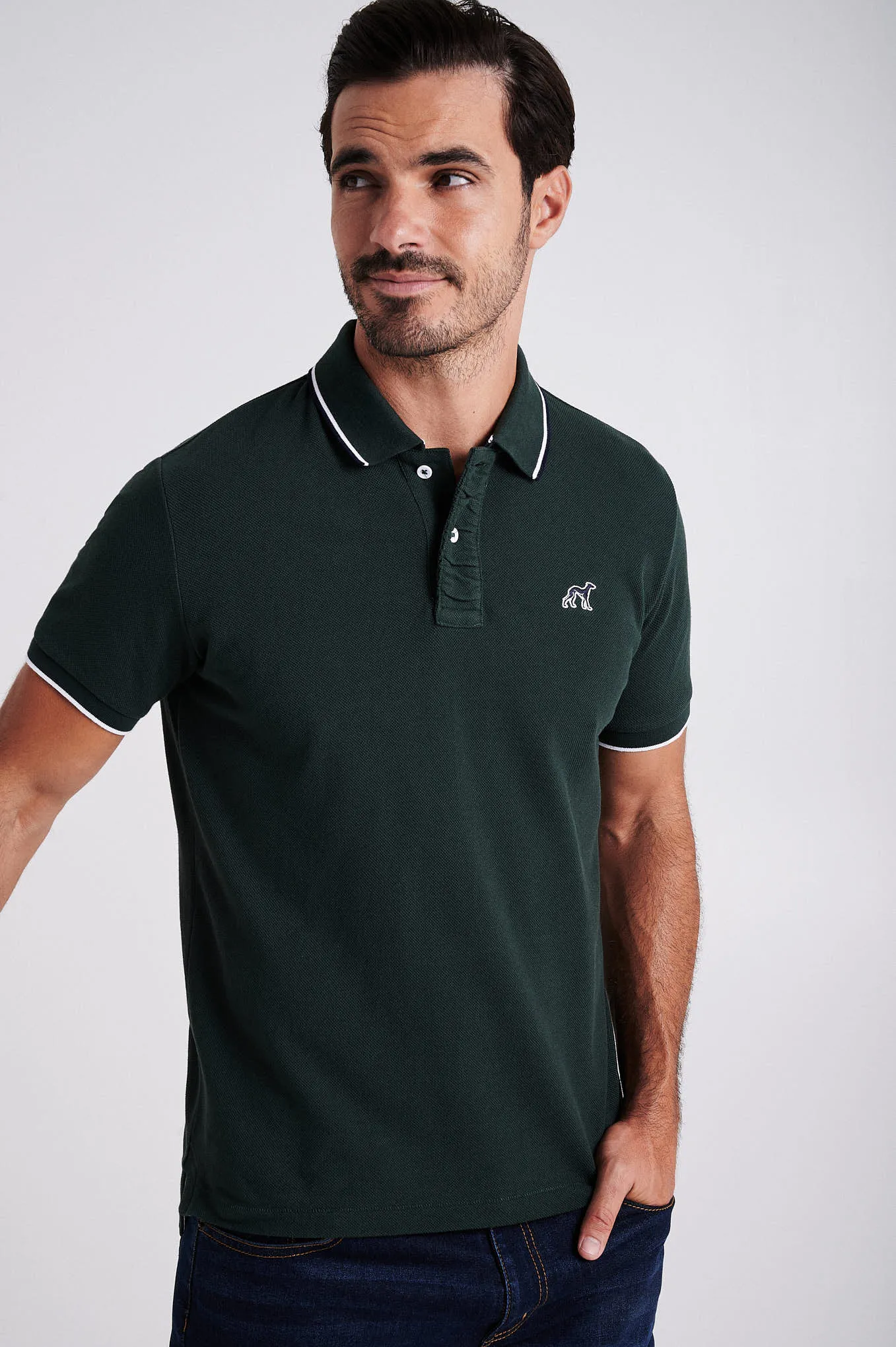 Men's cotton piquet polo with wrinkle placket