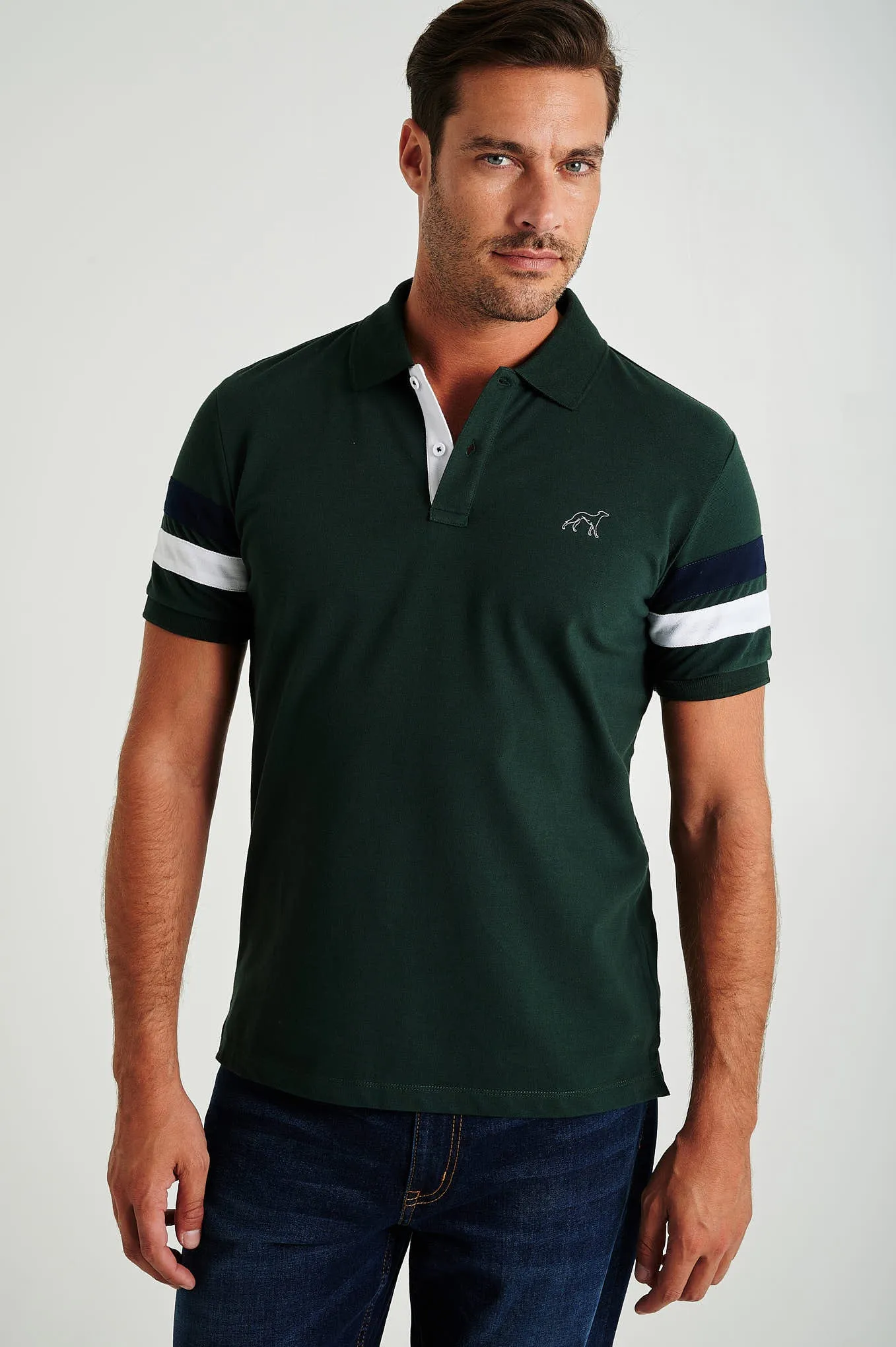 Men's organic cotton blend piquet polo with stripe inserts