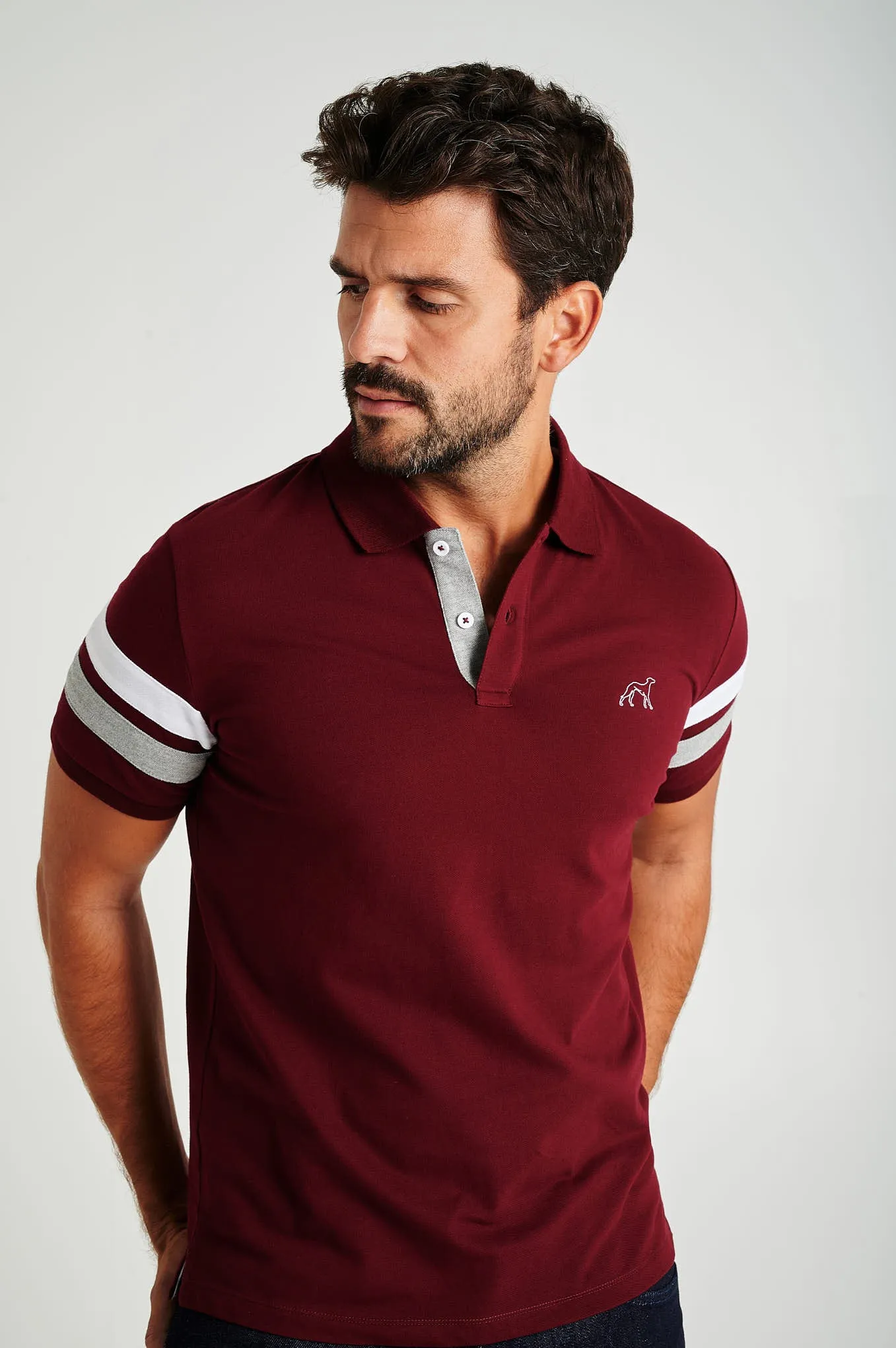 Men's organic cotton blend piquet polo with stripe inserts