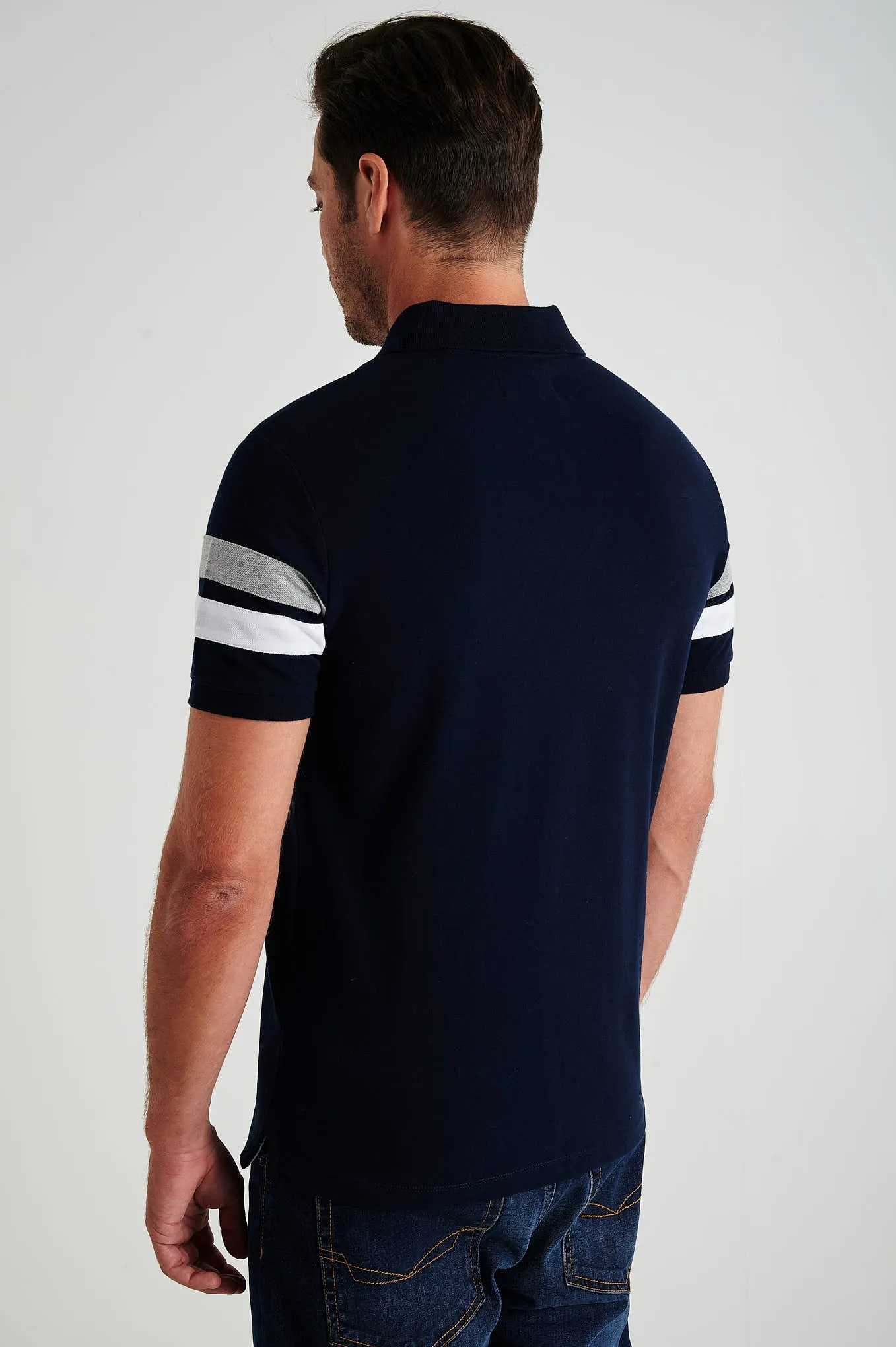 Men's organic cotton blend piquet polo with stripe inserts