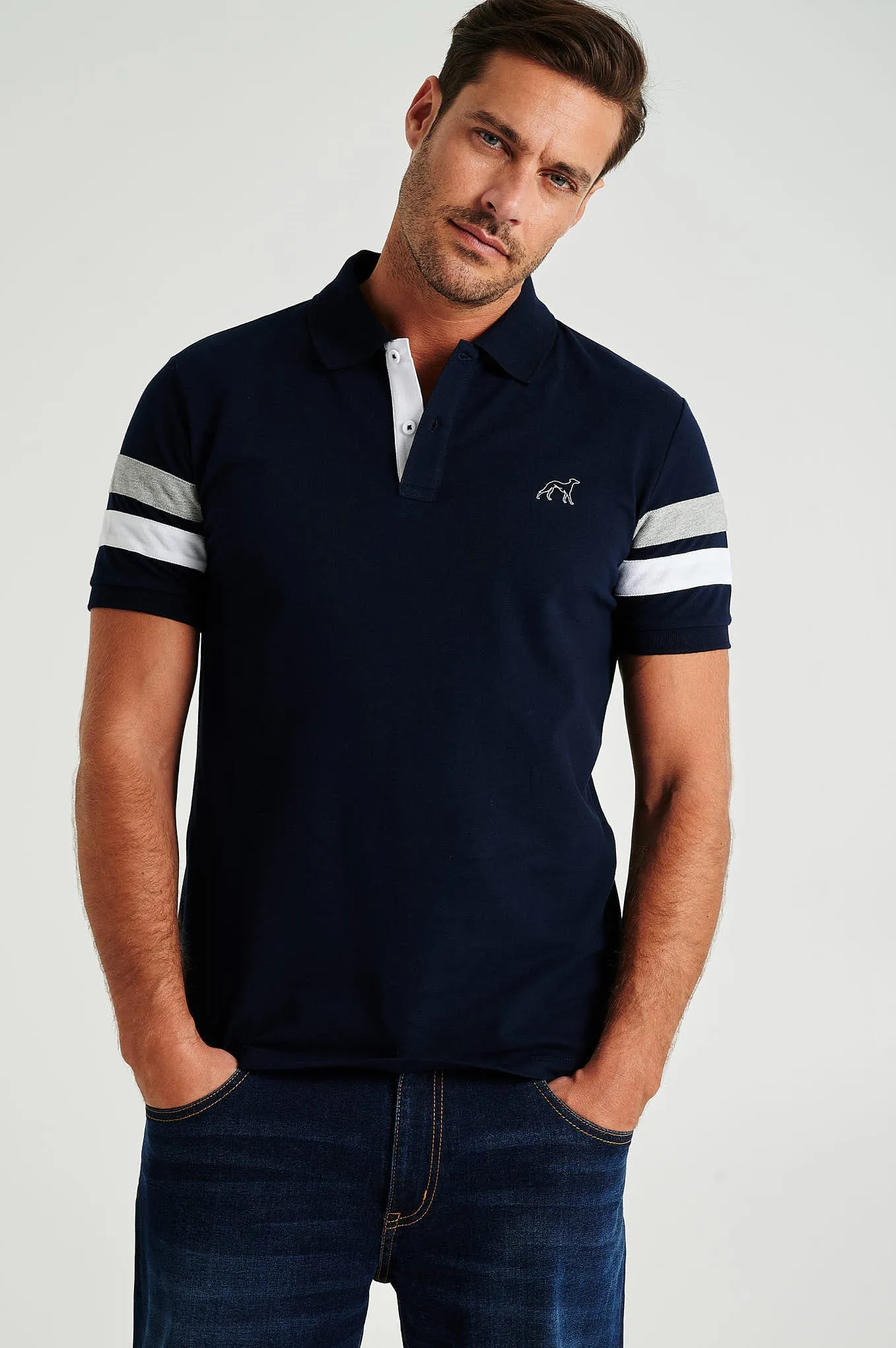 Men's organic cotton blend piquet polo with stripe inserts