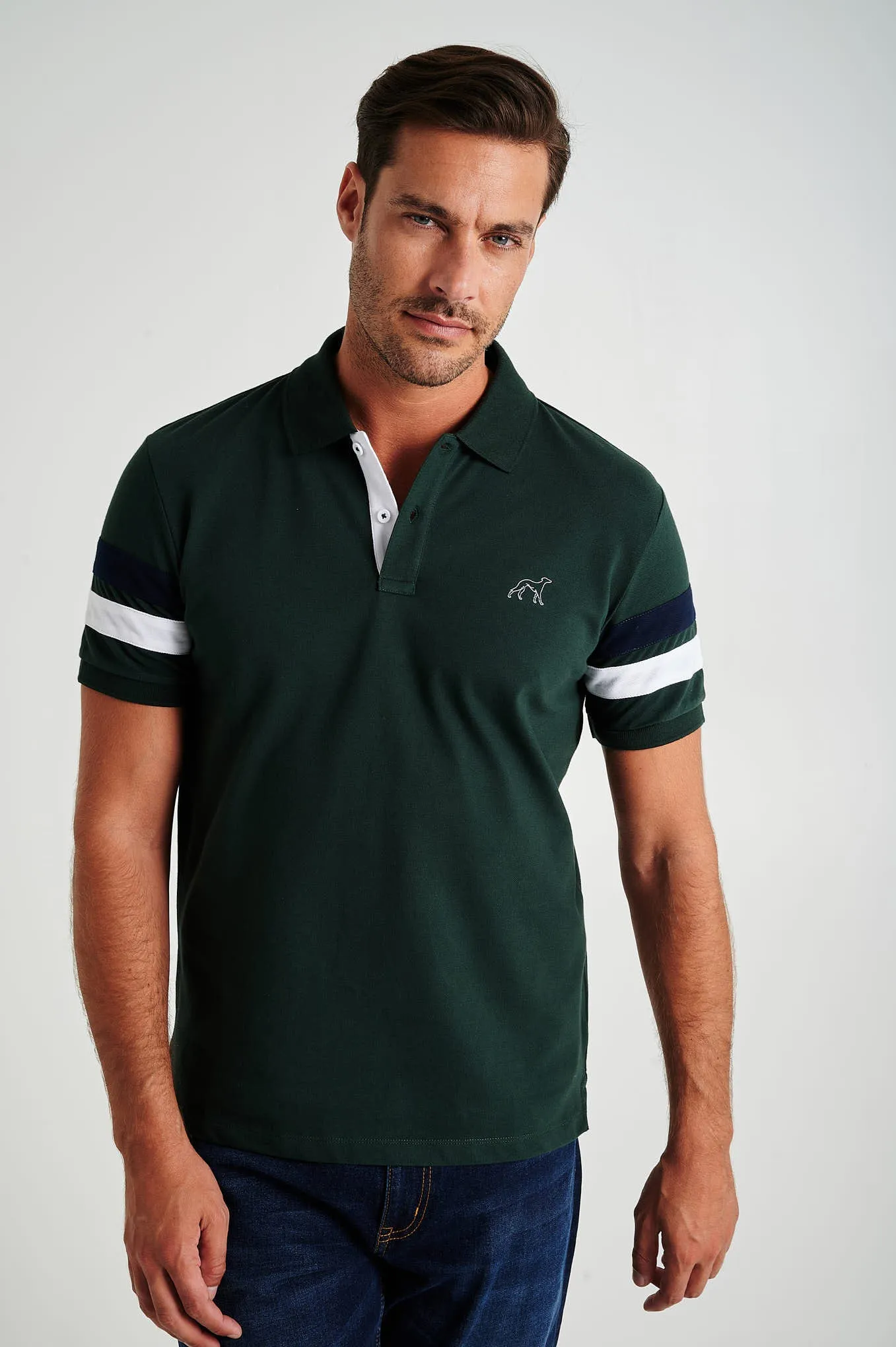 Men's organic cotton blend piquet polo with stripe inserts