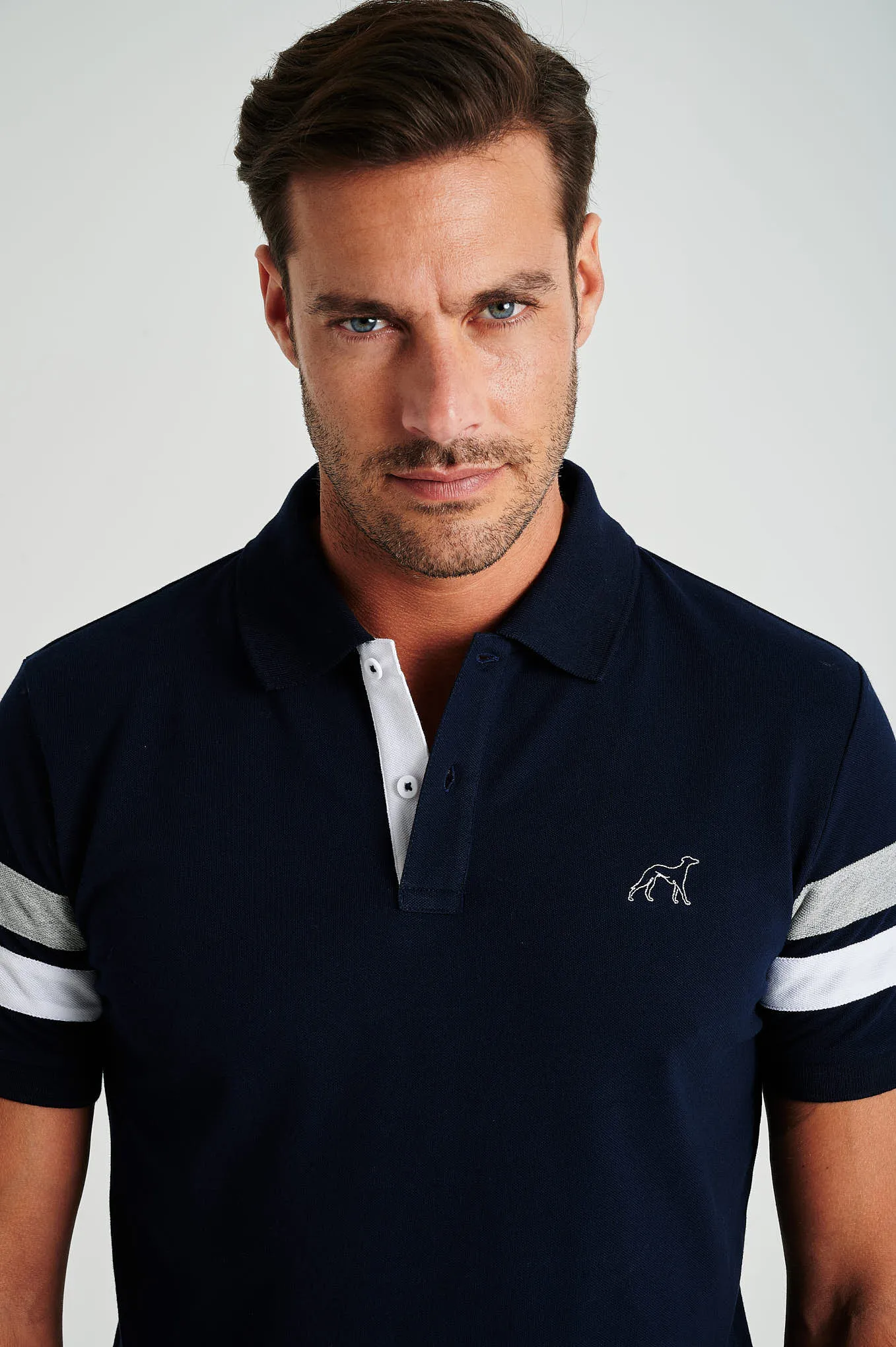 Men's organic cotton blend piquet polo with stripe inserts