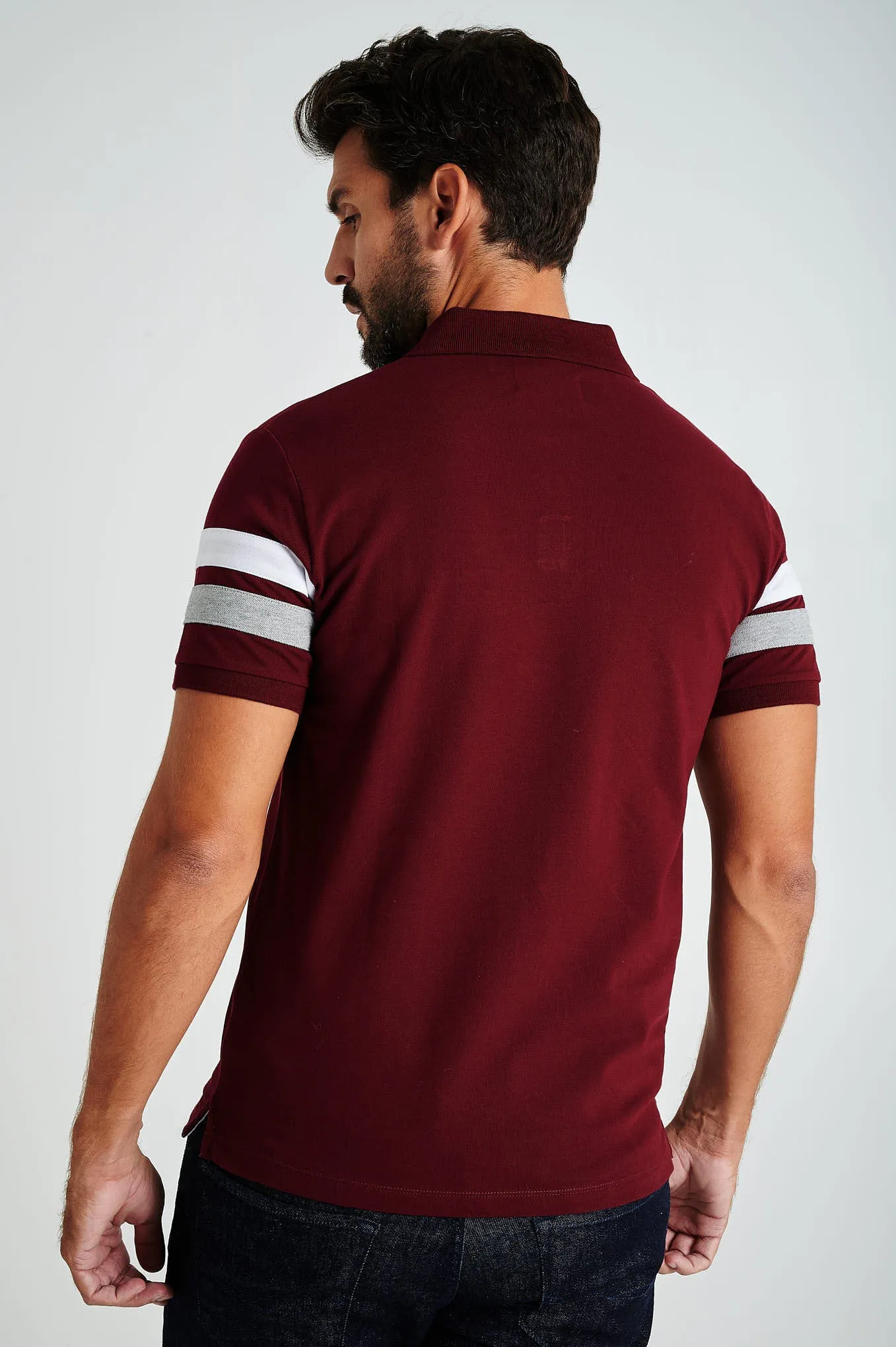 Men's organic cotton blend piquet polo with stripe inserts