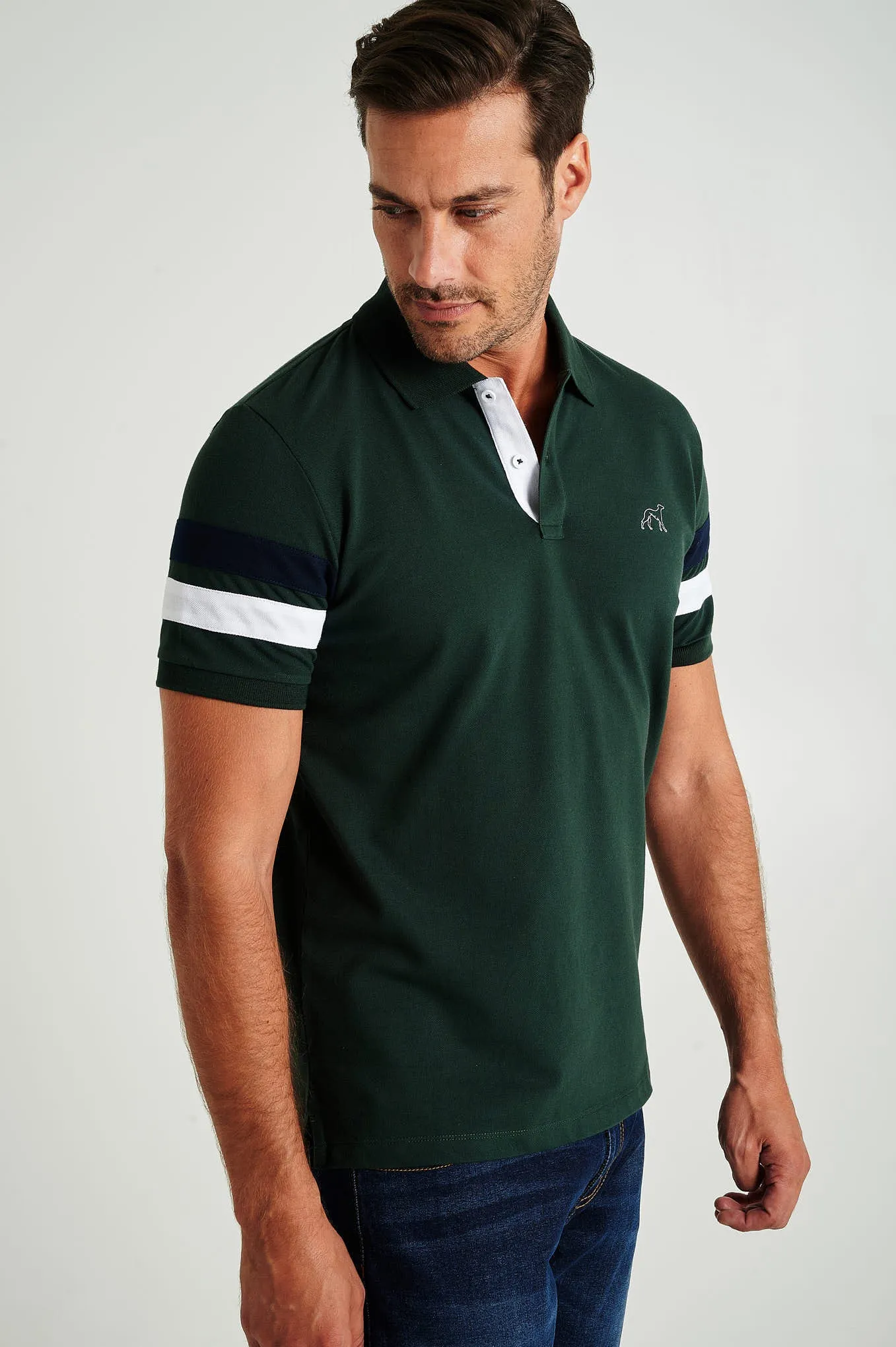 Men's organic cotton blend piquet polo with stripe inserts