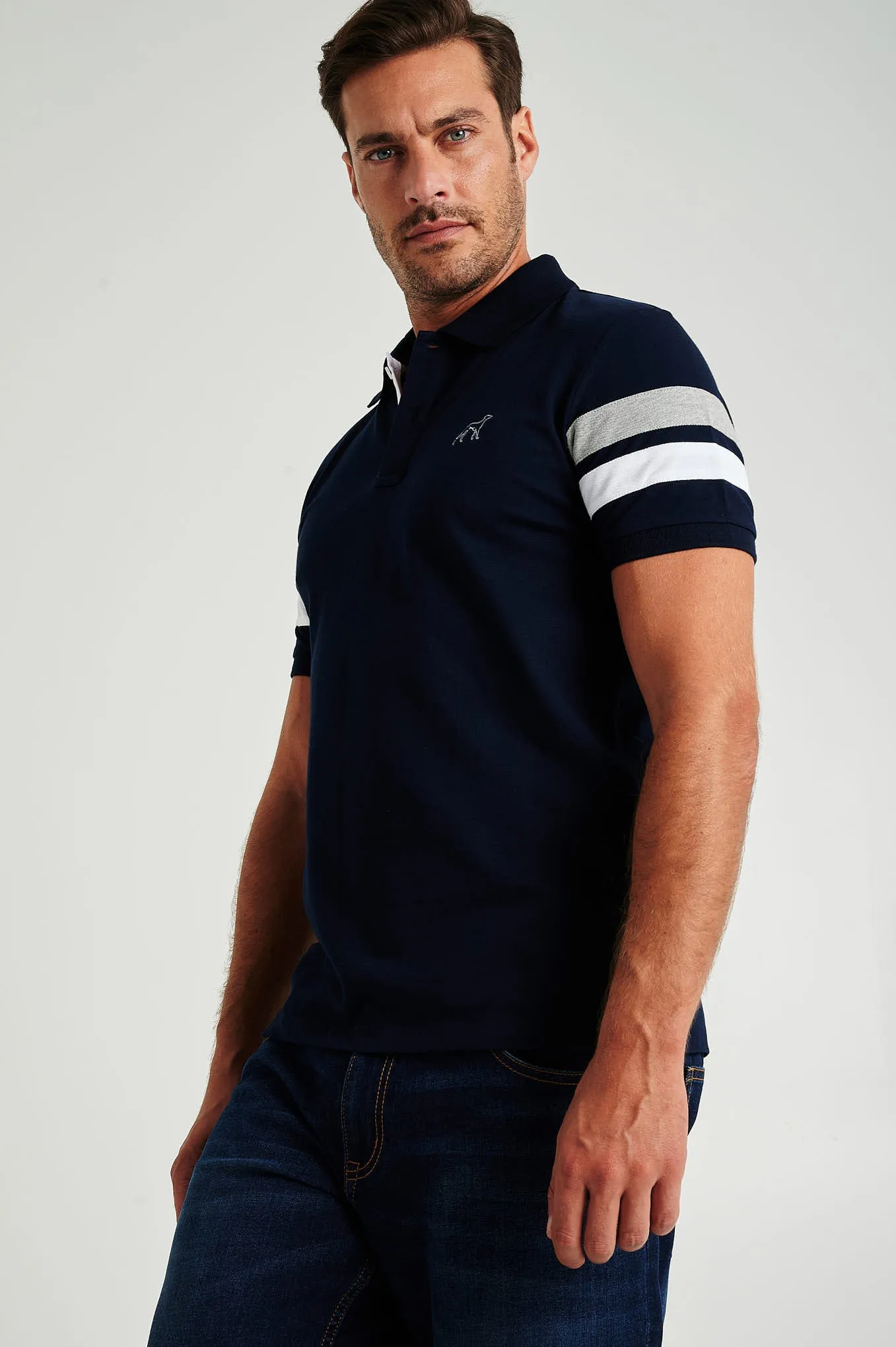 Men's organic cotton blend piquet polo with stripe inserts