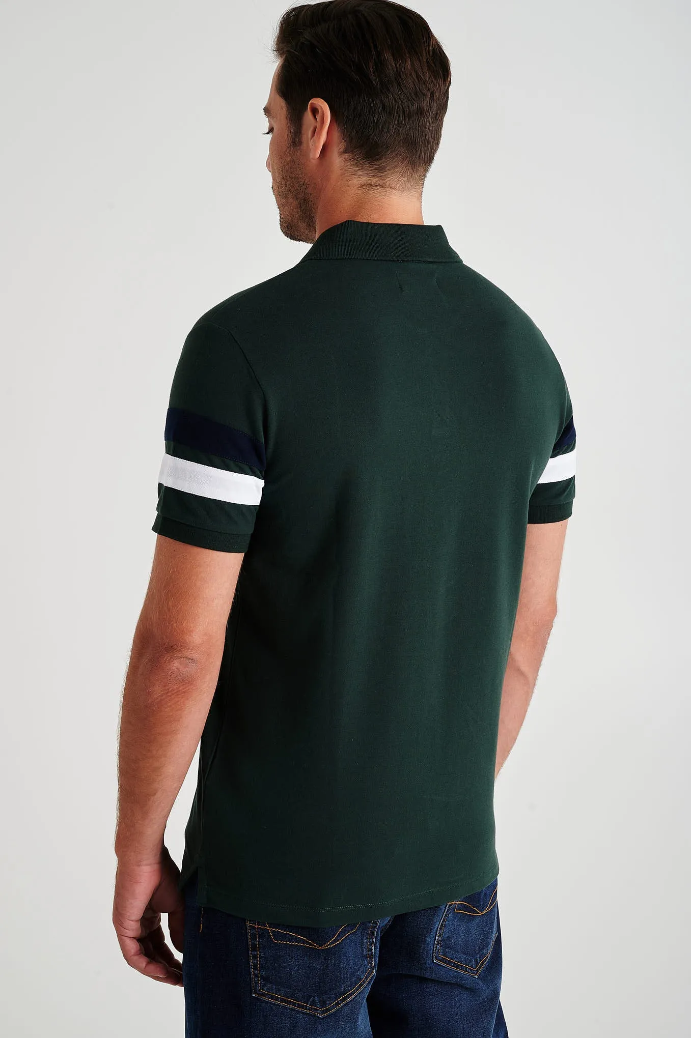 Men's organic cotton blend piquet polo with stripe inserts