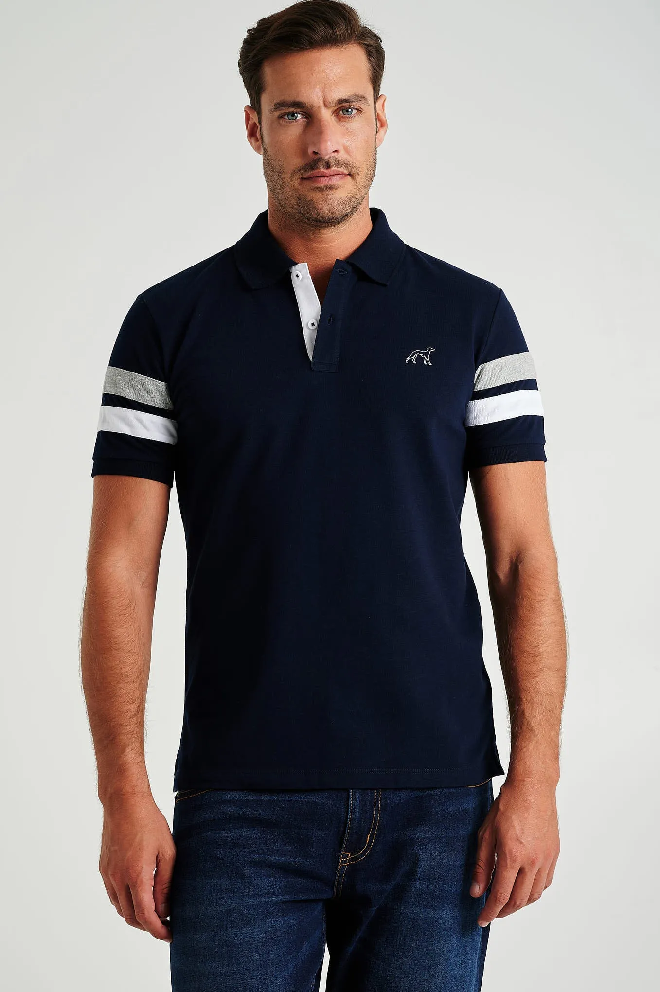 Men's organic cotton blend piquet polo with stripe inserts