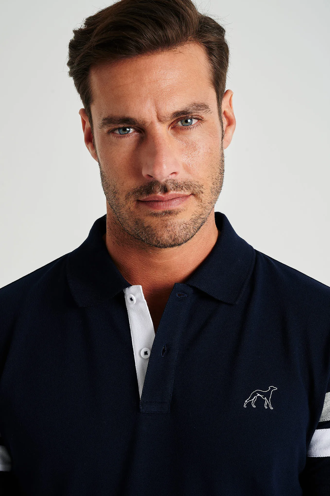 Men's organic cotton blend piquet polo with stripe inserts