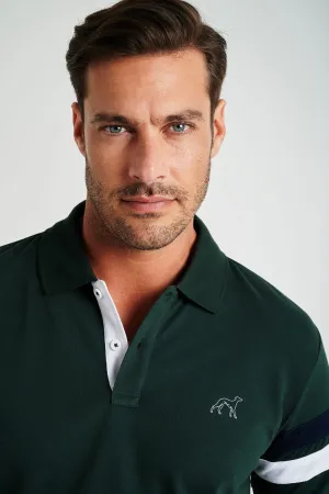 Men's organic cotton blend piquet polo with stripe inserts