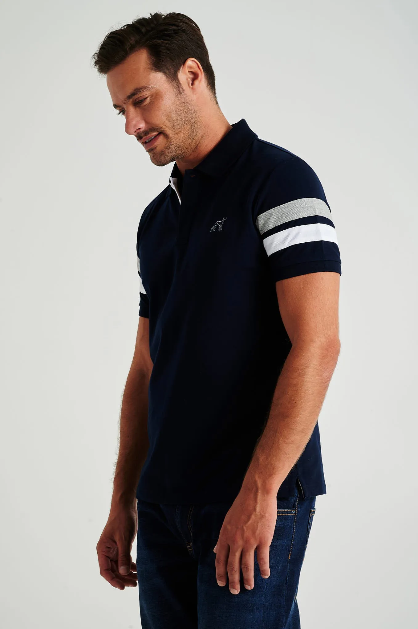 Men's organic cotton blend piquet polo with stripe inserts