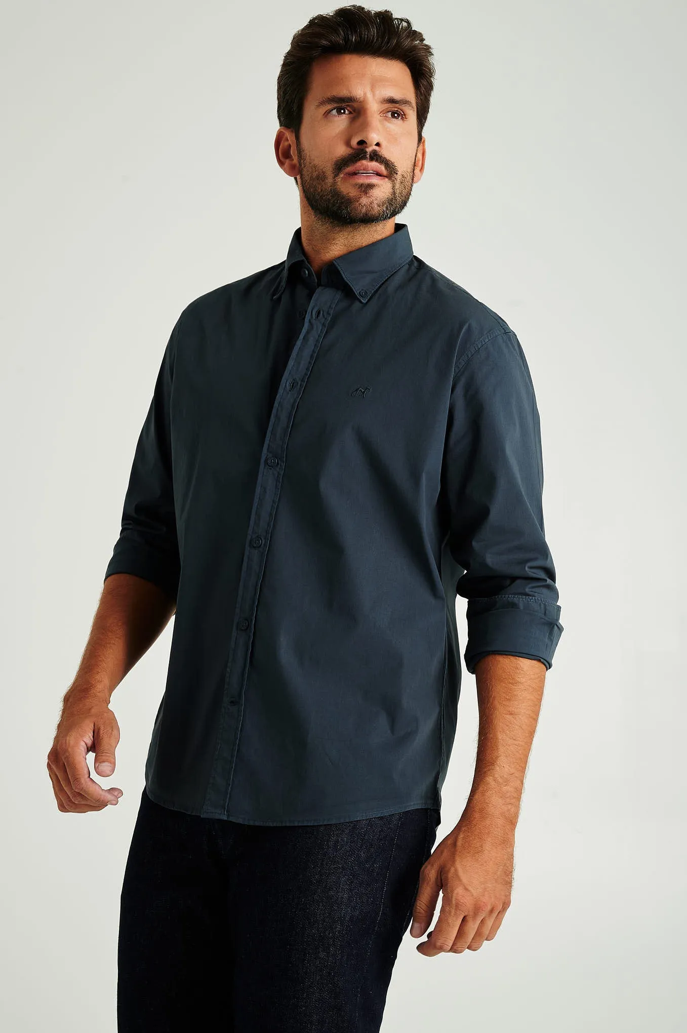 Regular fit cotton elastane comfort poplin shirt in garment dye