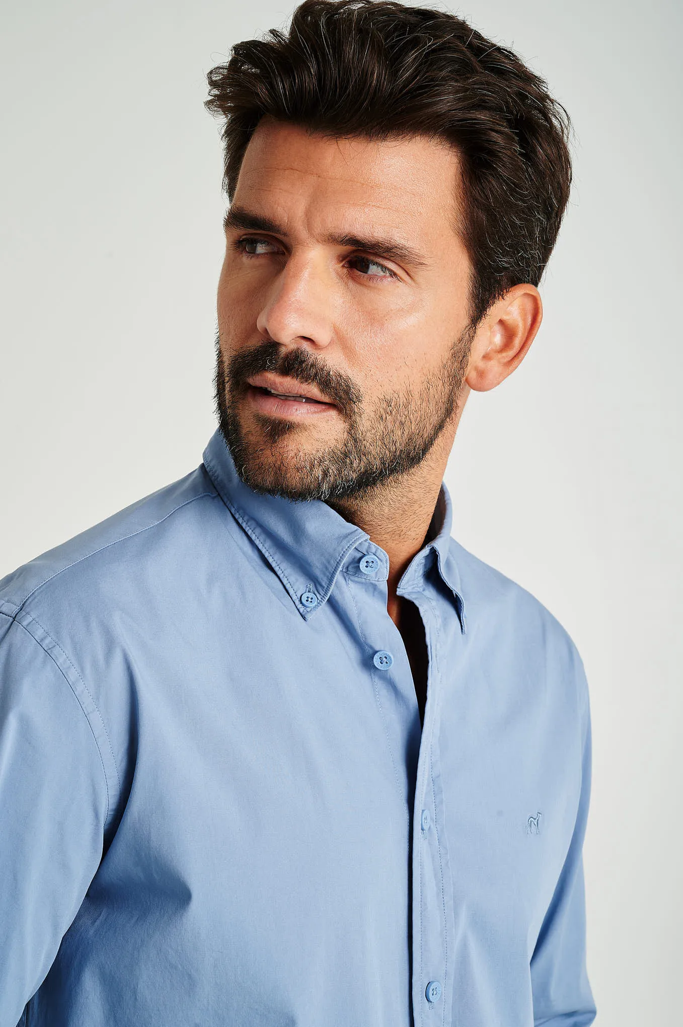 Regular fit cotton elastane comfort poplin shirt in garment dye