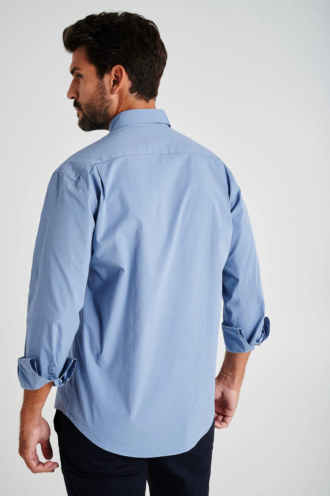 Regular fit cotton elastane comfort poplin shirt in garment dye