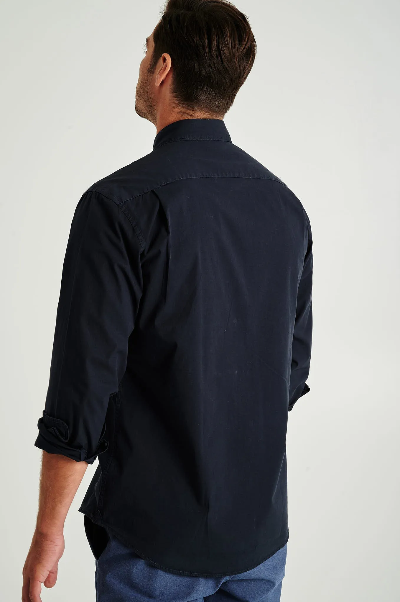 Regular fit cotton elastane comfort poplin shirt in garment dye