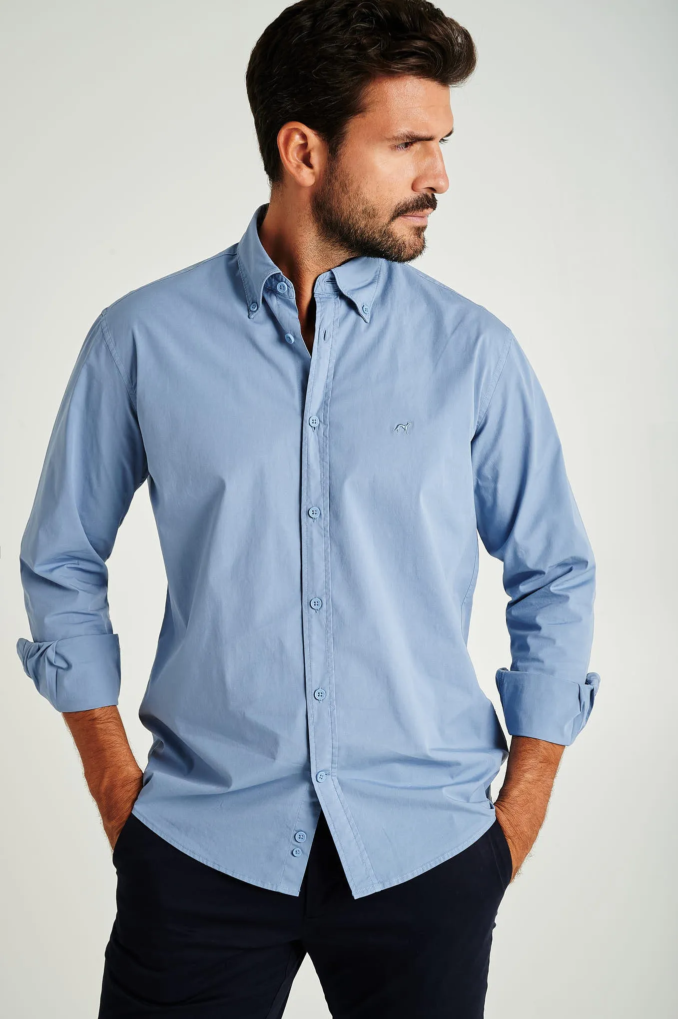 Regular fit cotton elastane comfort poplin shirt in garment dye