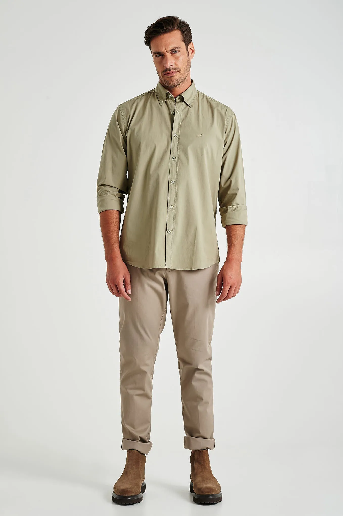 Regular fit cotton elastane comfort poplin shirt in garment dye