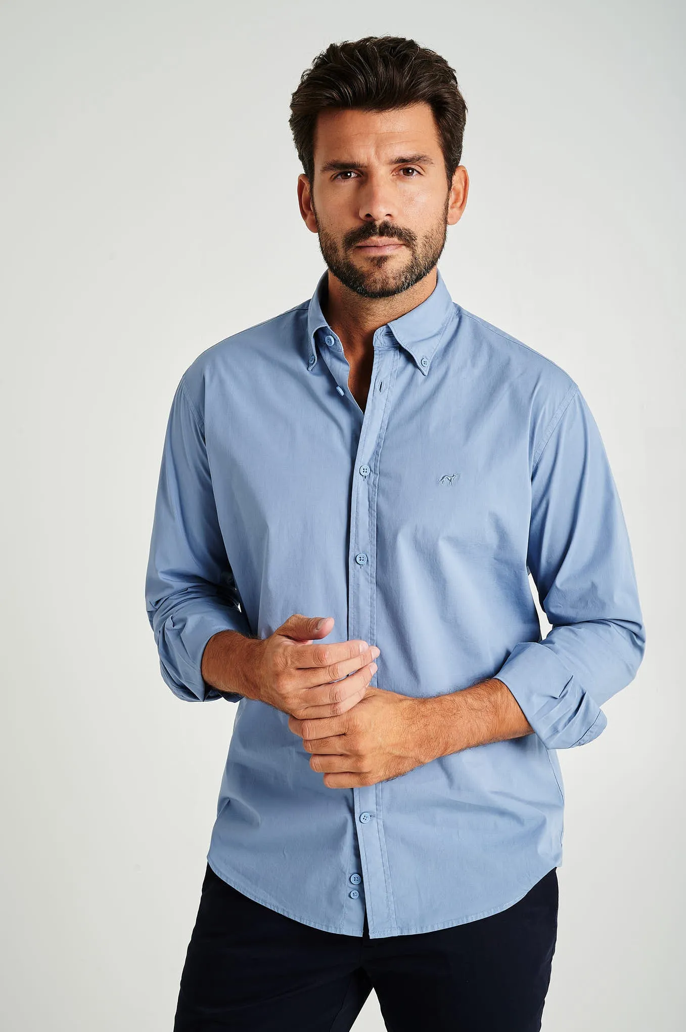Regular fit cotton elastane comfort poplin shirt in garment dye
