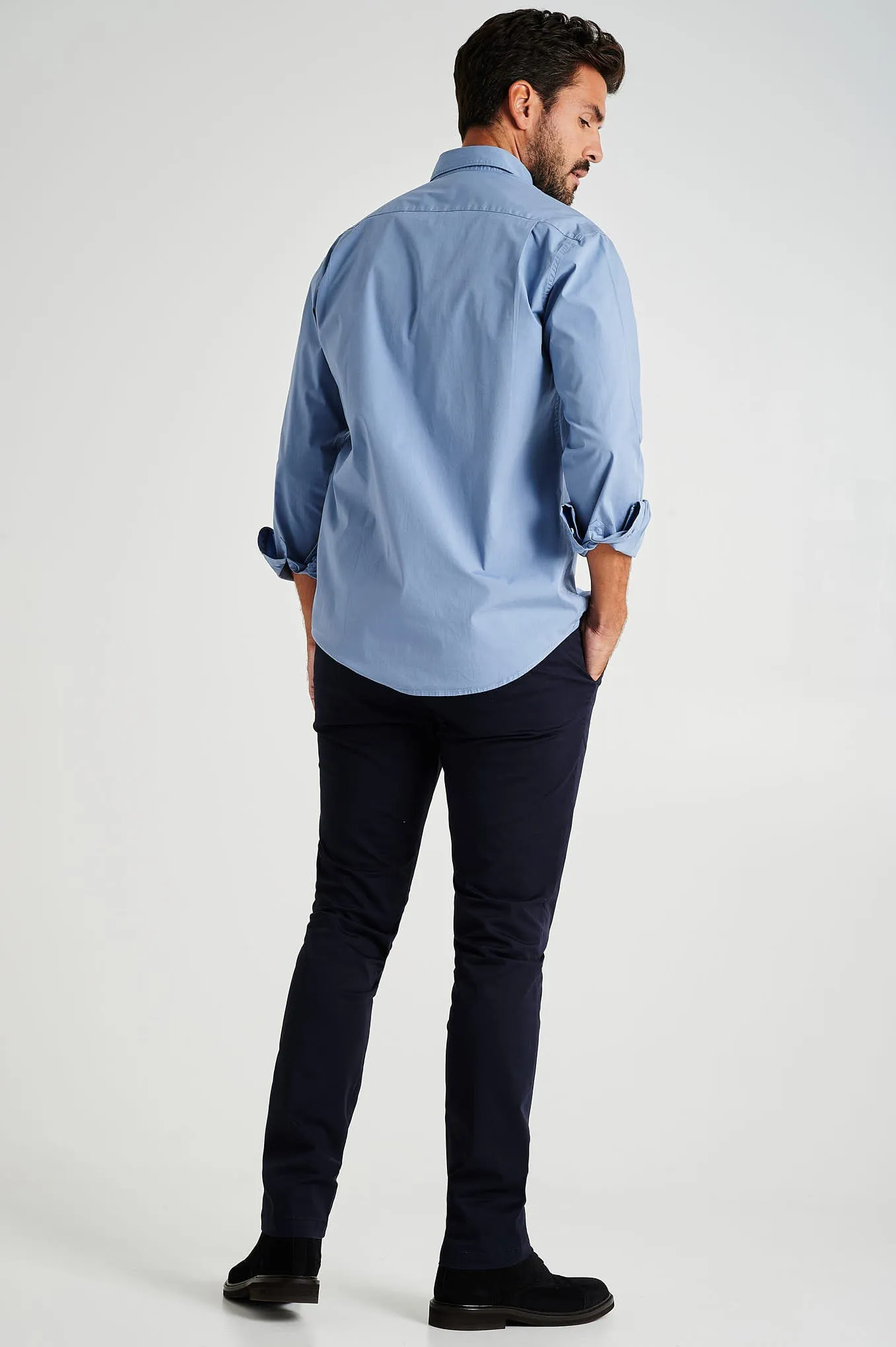 Regular fit cotton elastane comfort poplin shirt in garment dye