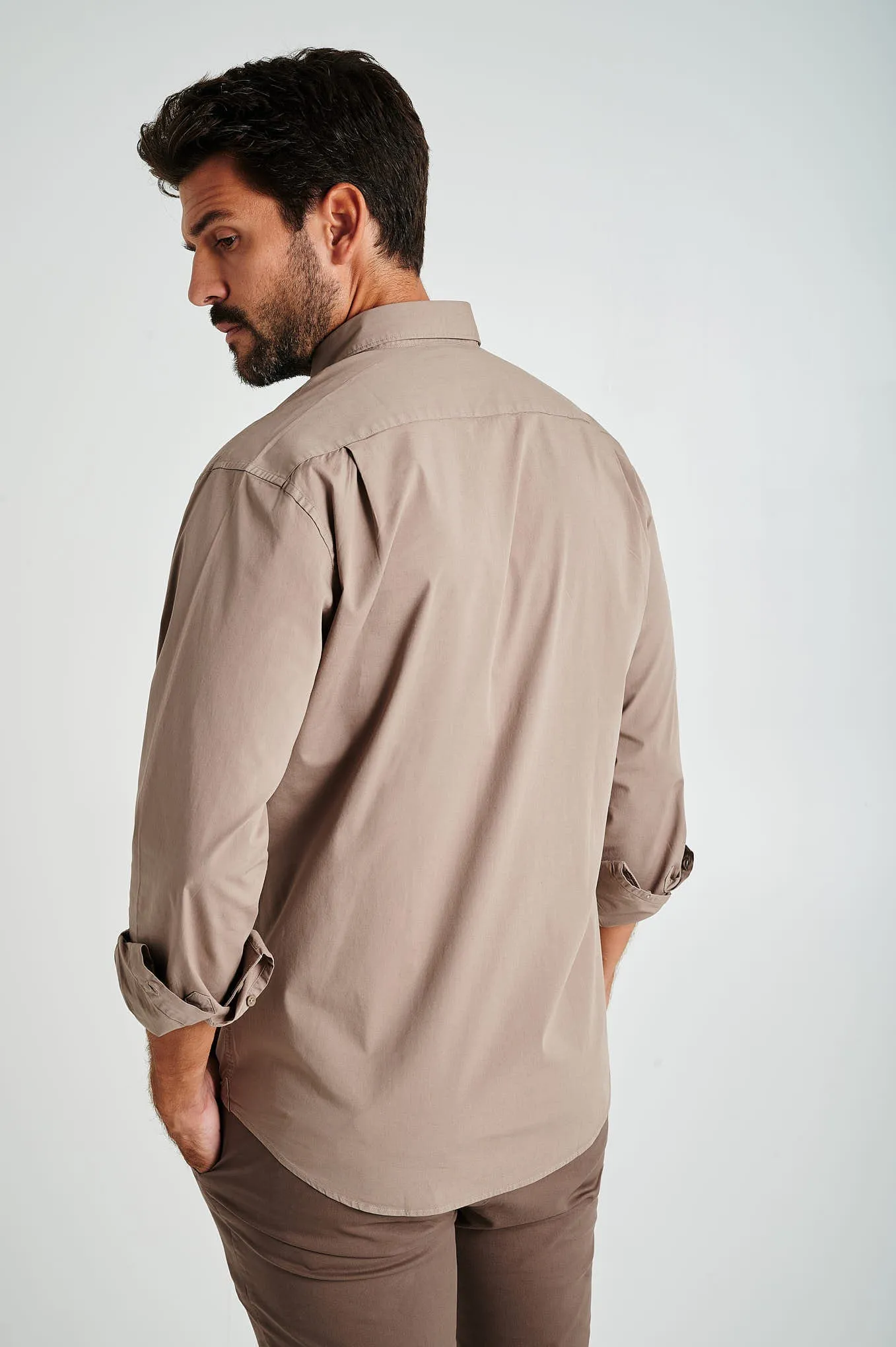 Regular fit cotton elastane comfort poplin shirt in garment dye