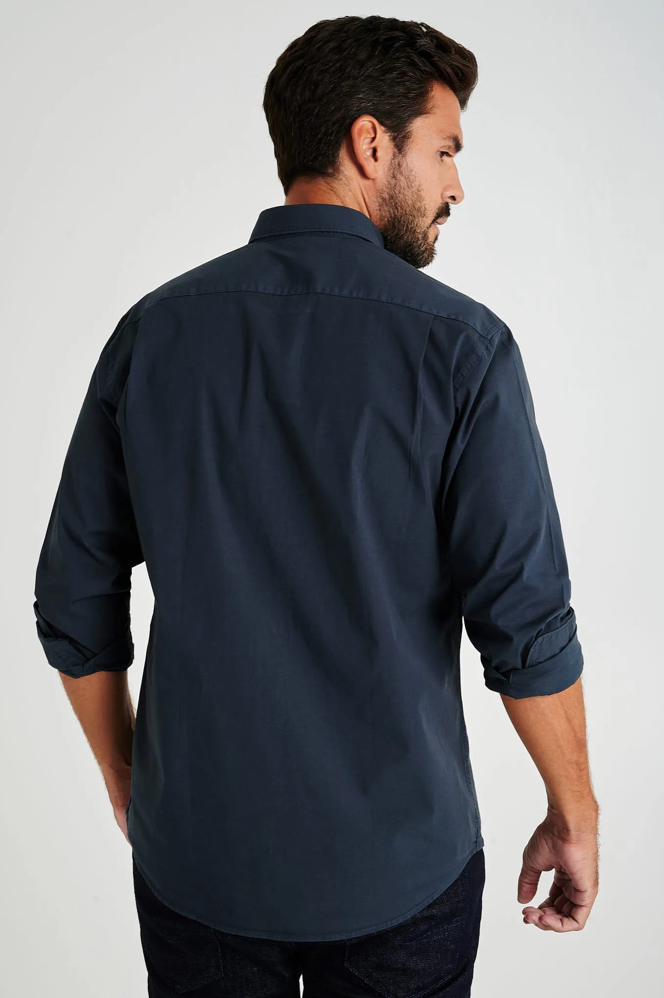 Regular fit cotton elastane comfort poplin shirt in garment dye