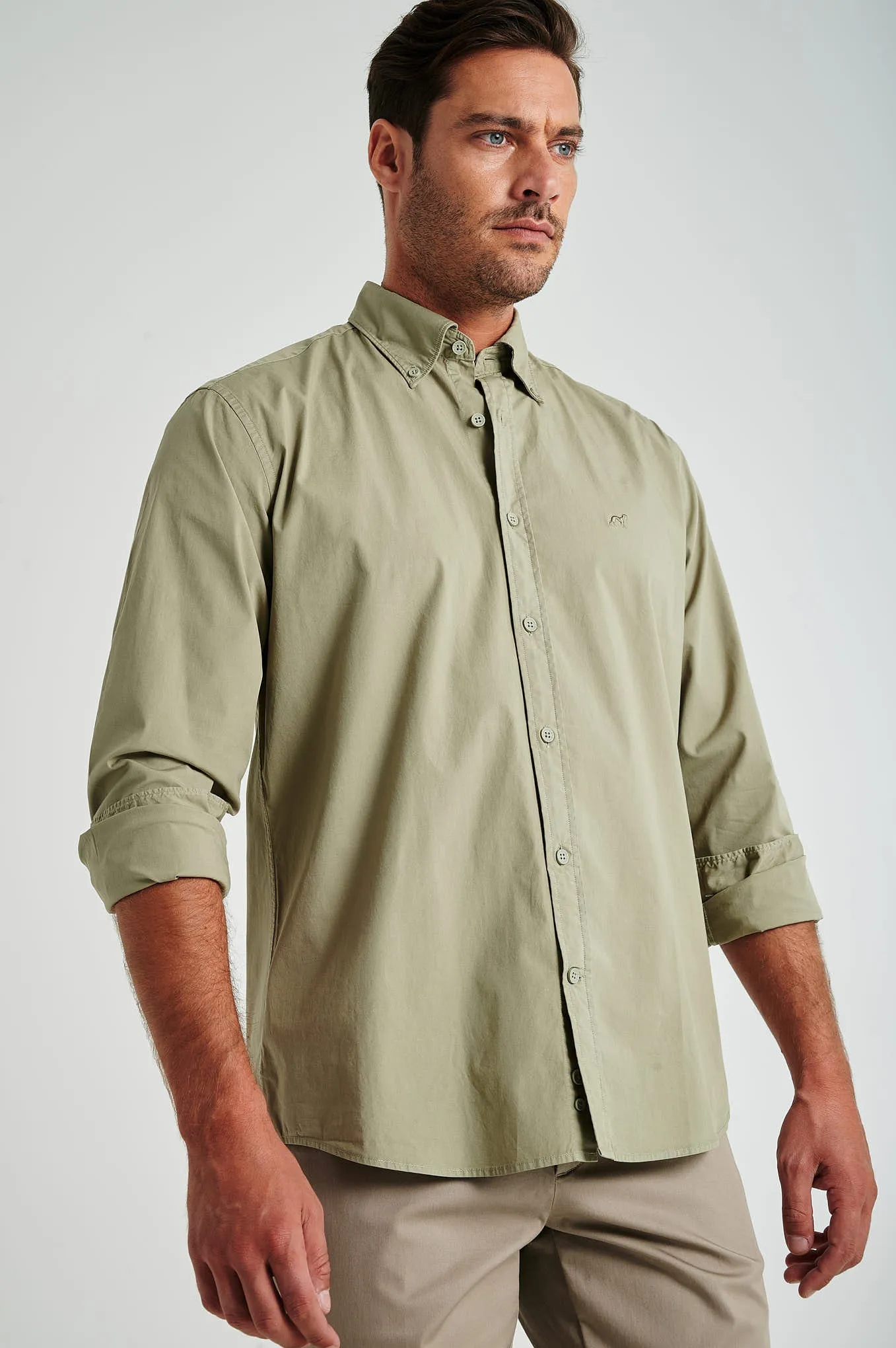 Regular fit cotton elastane comfort poplin shirt in garment dye