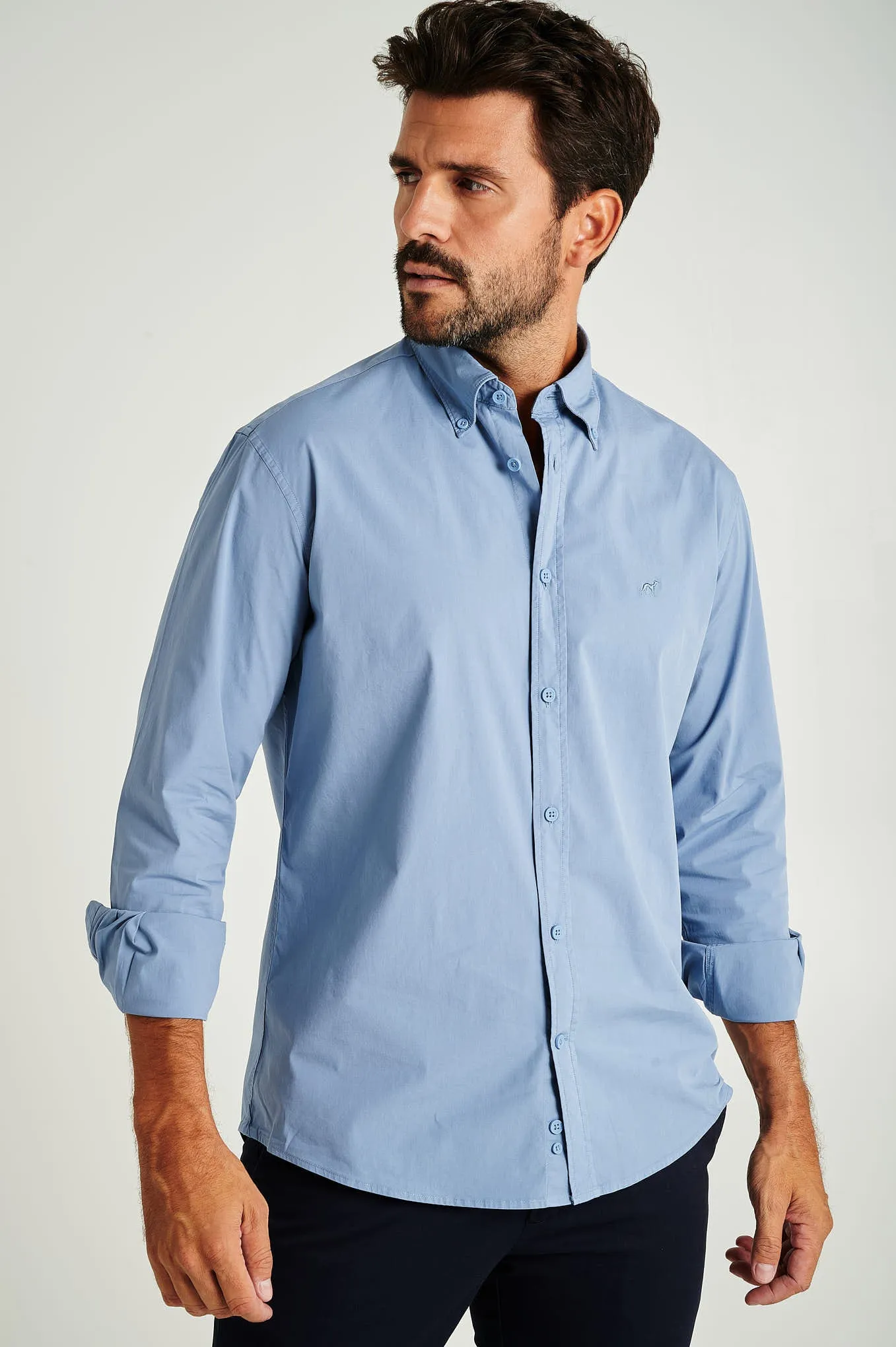 Regular fit cotton elastane comfort poplin shirt in garment dye