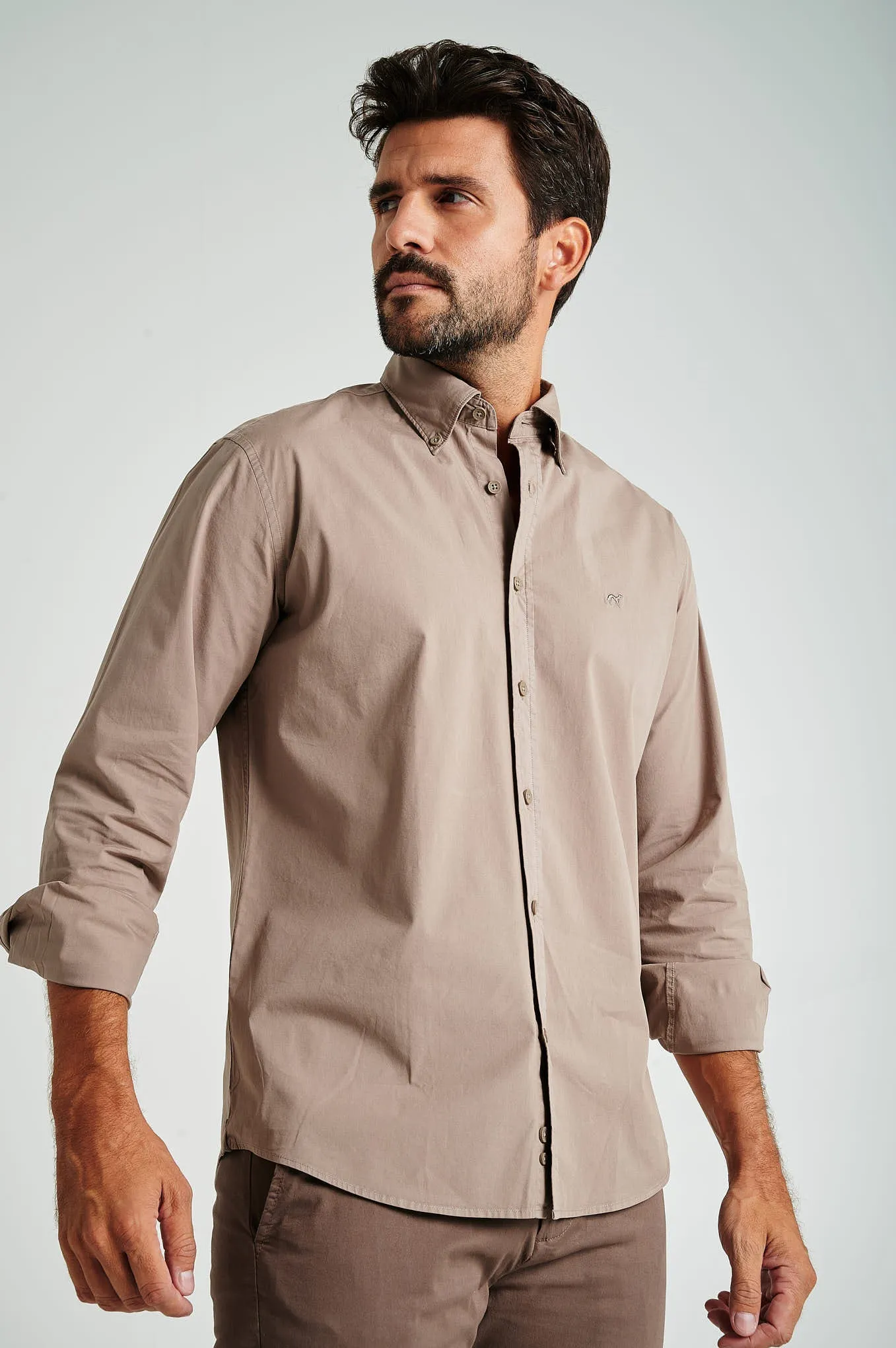 Regular fit cotton elastane comfort poplin shirt in garment dye