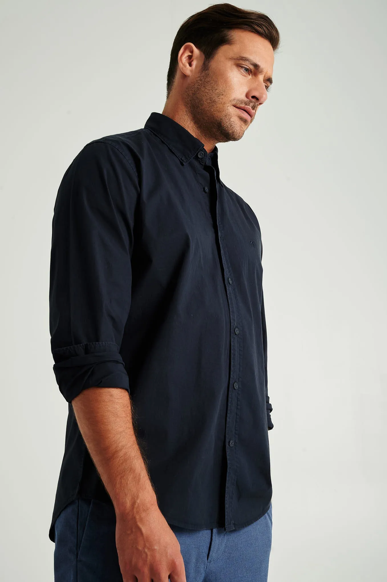 Regular fit cotton elastane comfort poplin shirt in garment dye