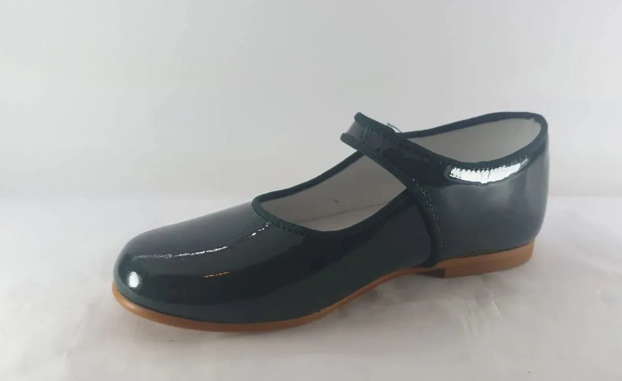 Shawn & Jeffery Girls Wide Cut Green Patent Button Mary Jane