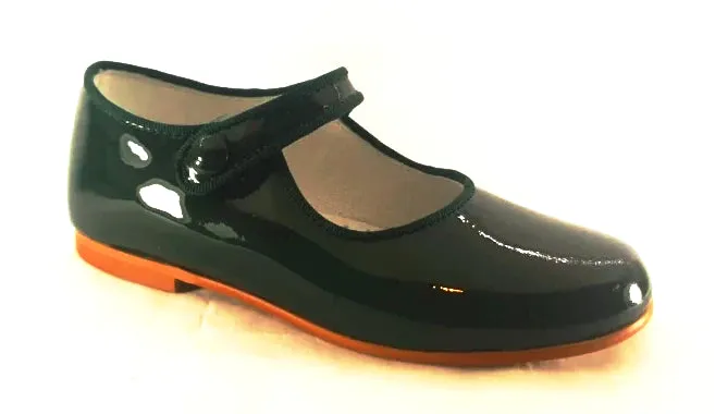 Shawn & Jeffery Girls Wide Cut Green Patent Button Mary Jane