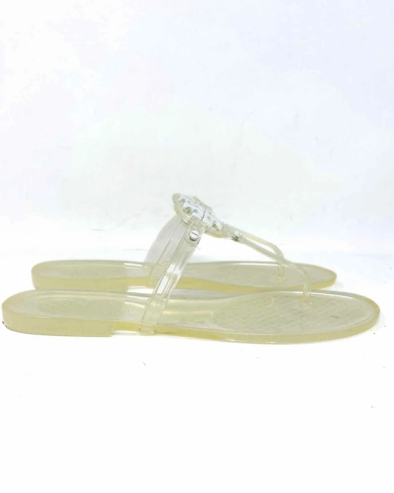 Tory Burch Size 9 Clear/White Medallion Jelly Designer Sandals