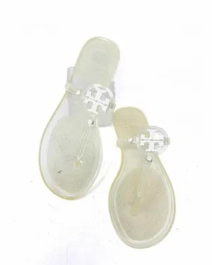 Tory Burch Size 9 Clear/White Medallion Jelly Designer Sandals