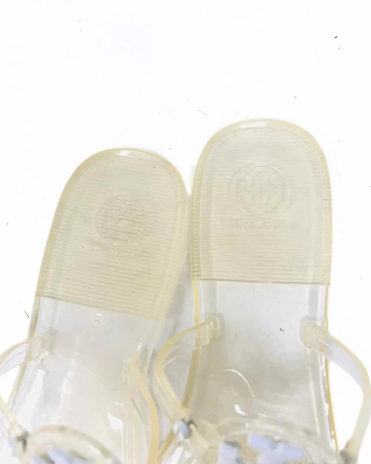 Tory Burch Size 9 Clear/White Medallion Jelly Designer Sandals