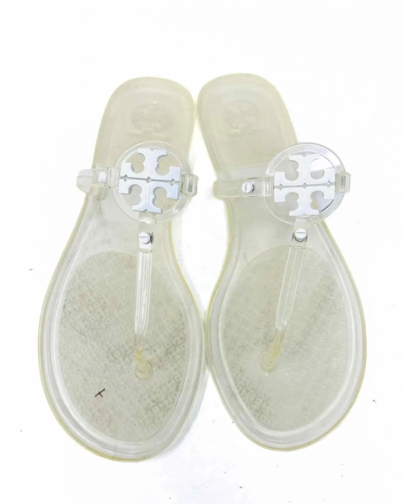 Tory Burch Size 9 Clear/White Medallion Jelly Designer Sandals