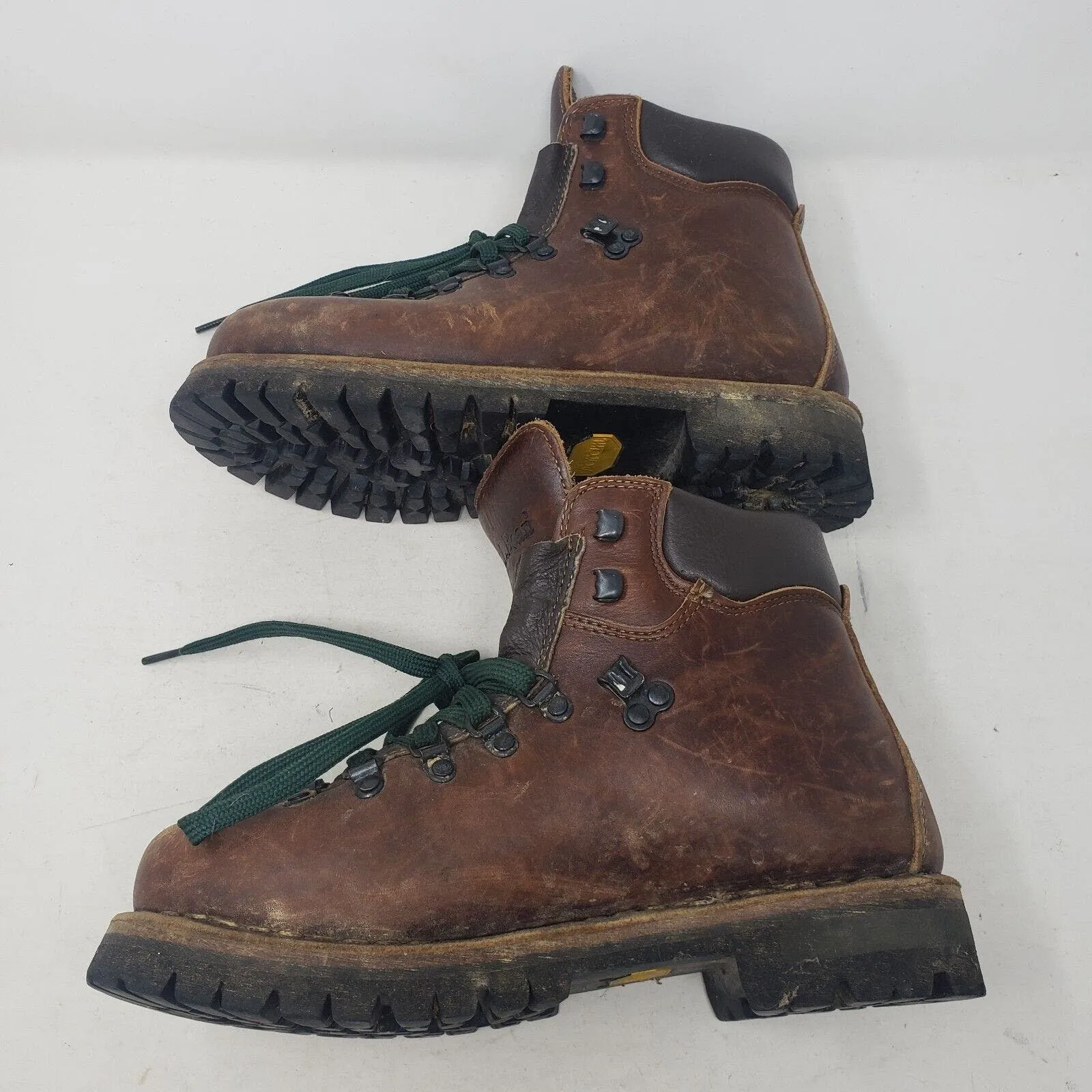 Vintage Scarpa LL Bean Brown Leather Norwegian Welt Hiking Boots Mens 8 Vibram