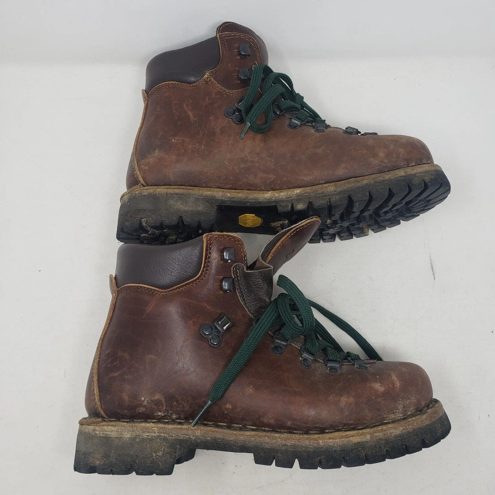 Vintage Scarpa LL Bean Brown Leather Norwegian Welt Hiking Boots Mens 8 Vibram
