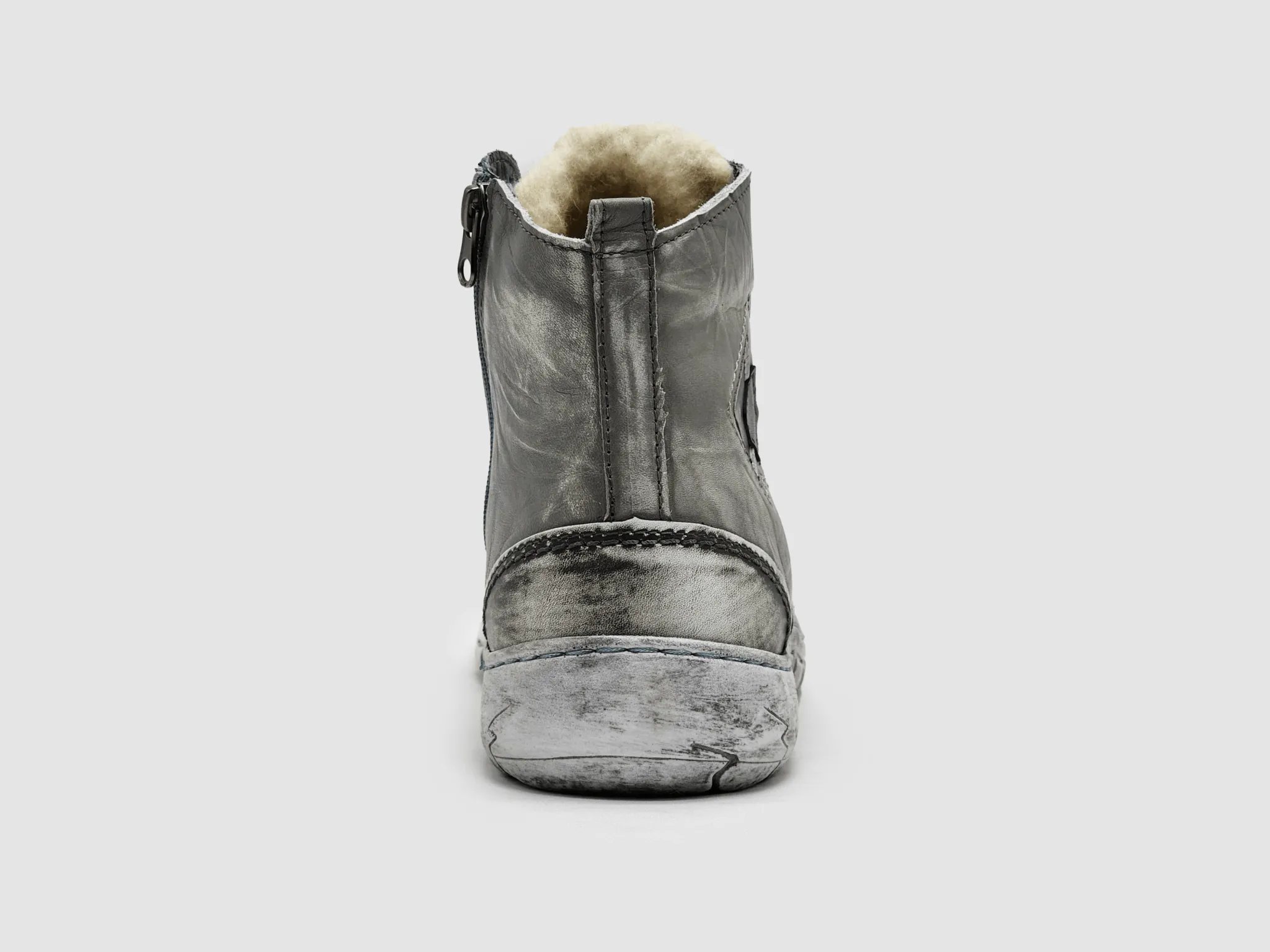 Women's Original Thick Wool-Lined Zip-Up Leather Boots - Grey