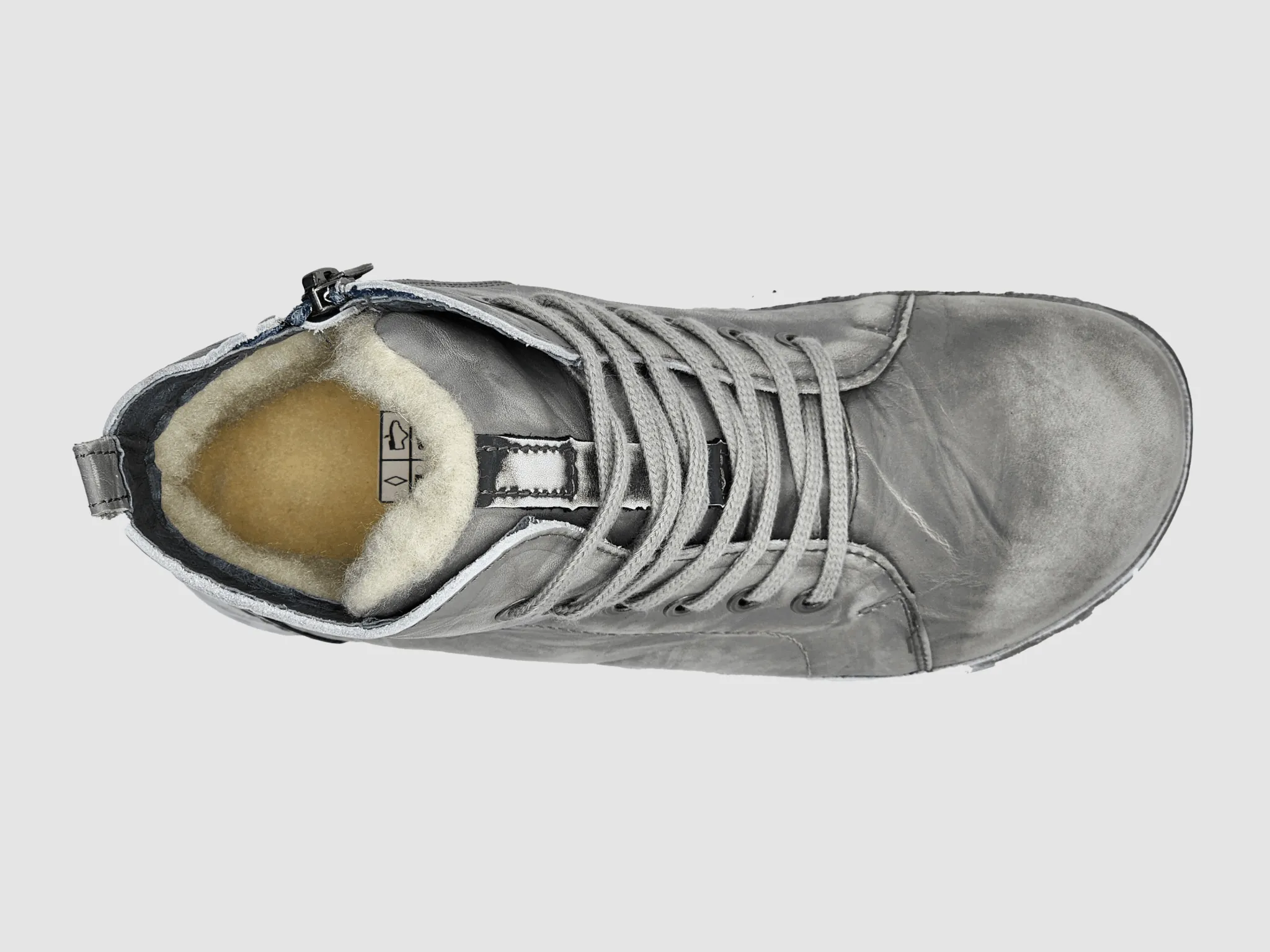 Women's Original Thick Wool-Lined Zip-Up Leather Boots - Grey