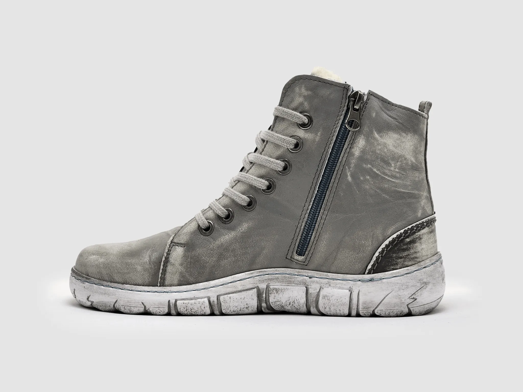 Women's Original Thick Wool-Lined Zip-Up Leather Boots - Grey