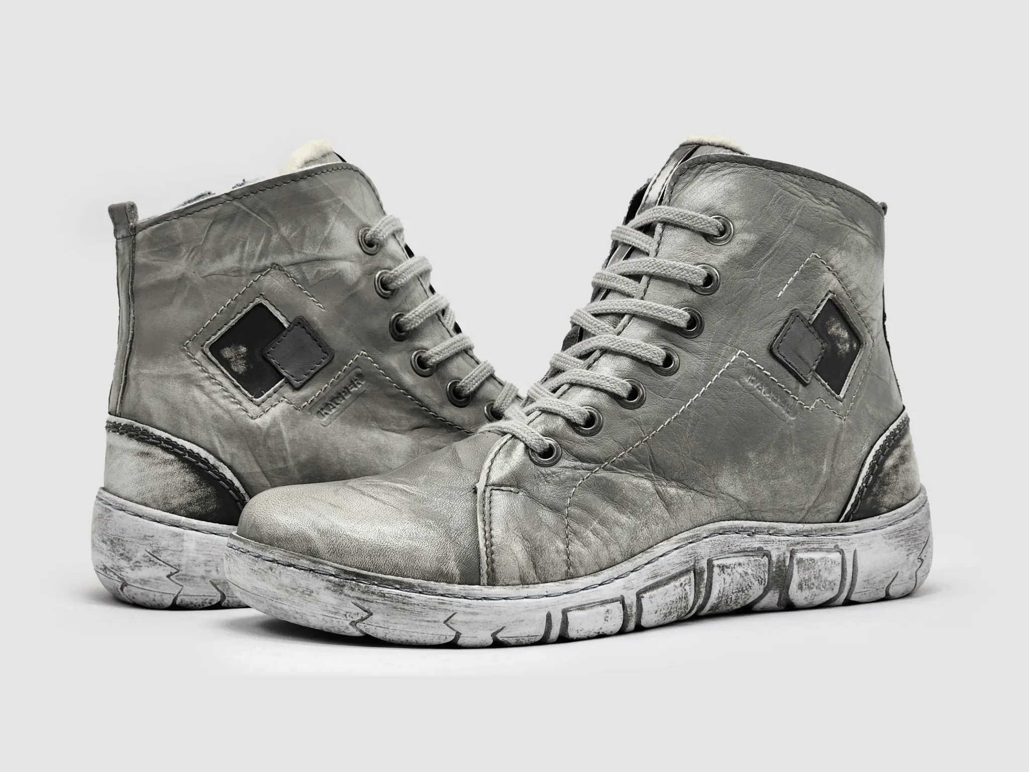 Women's Original Thick Wool-Lined Zip-Up Leather Boots - Grey